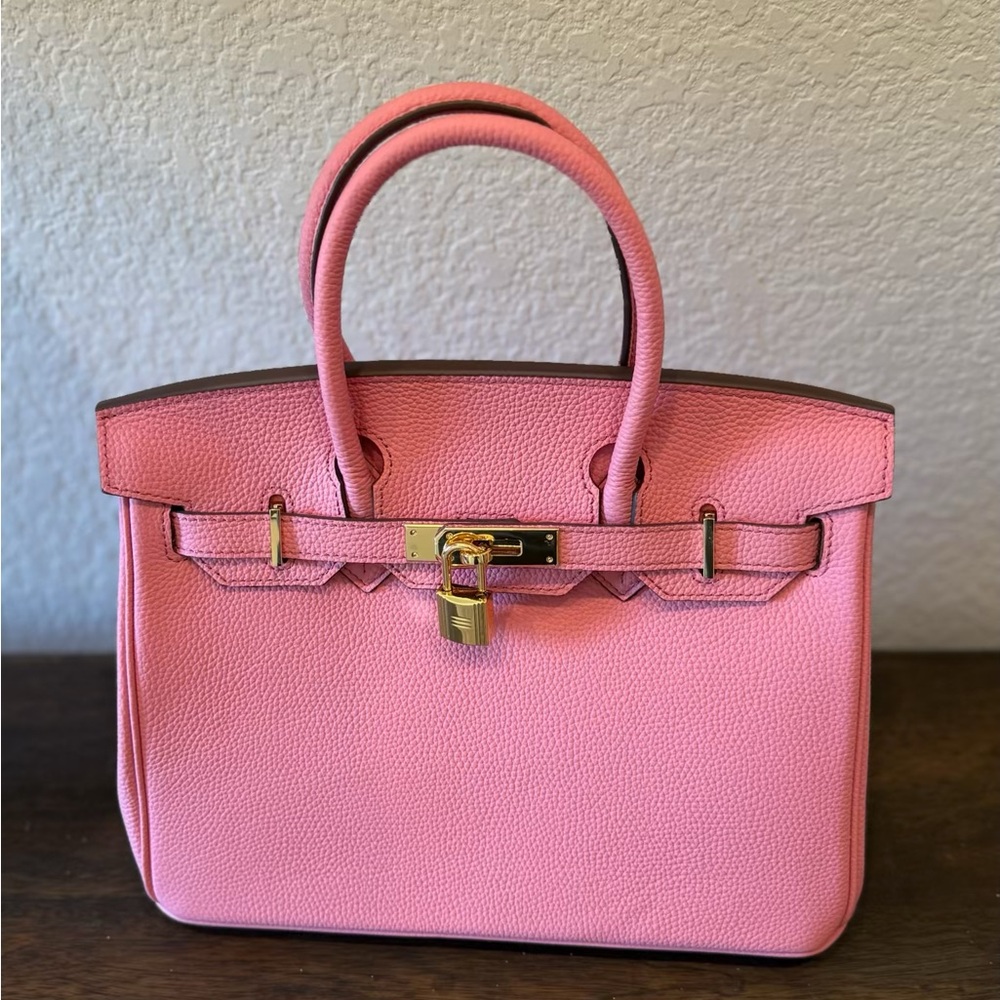 Pink Leather Satchel with Gold Hardware